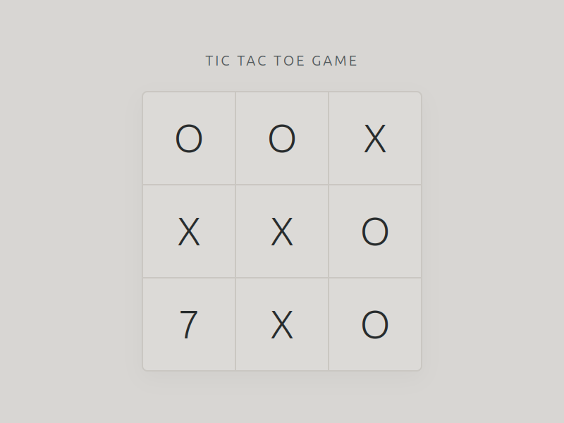 A screenshot of the Tic Tac Toe game