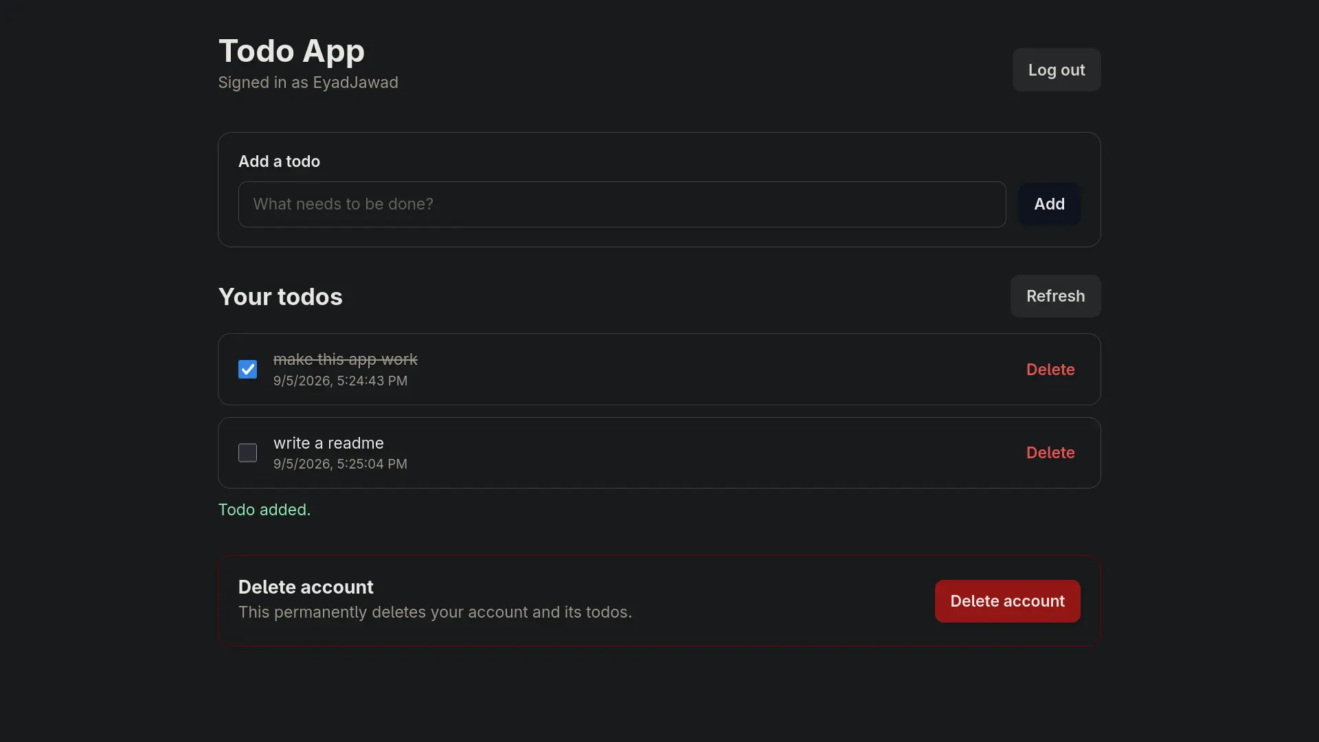 Screenshot of the Todo App website's interface